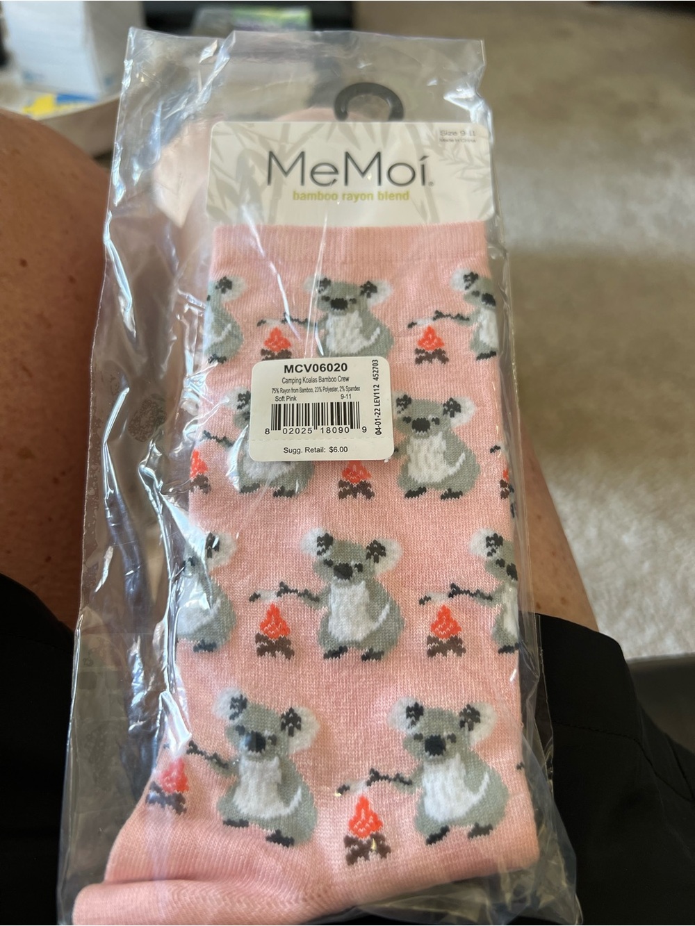 MeMoi Women's Pink Koala Print Bamboo Blend Crew Socks